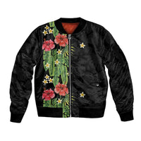 Hawaiian Hibiscus Plumeria Sleeve Zip Bomber Jacket Tropical Leaves