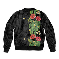 Hawaiian Hibiscus Plumeria Sleeve Zip Bomber Jacket Tropical Leaves