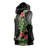 Hawaiian Hibiscus Plumeria Sleeveless Hoodie Tropical Leaves