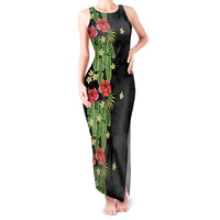 Hawaiian Hibiscus Plumeria Tank Maxi Dress Tropical Leaves LT01 Women Black - Polynesian Pride