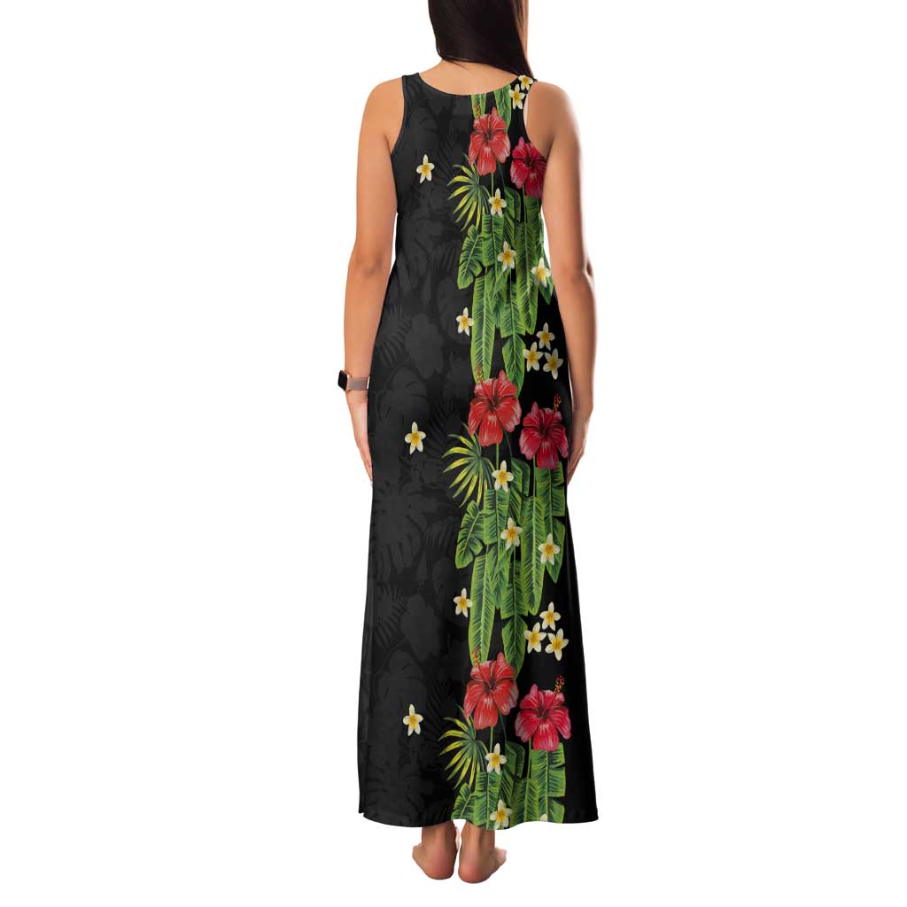 Hawaiian Hibiscus Plumeria Tank Maxi Dress Tropical Leaves LT01 - Polynesian Pride