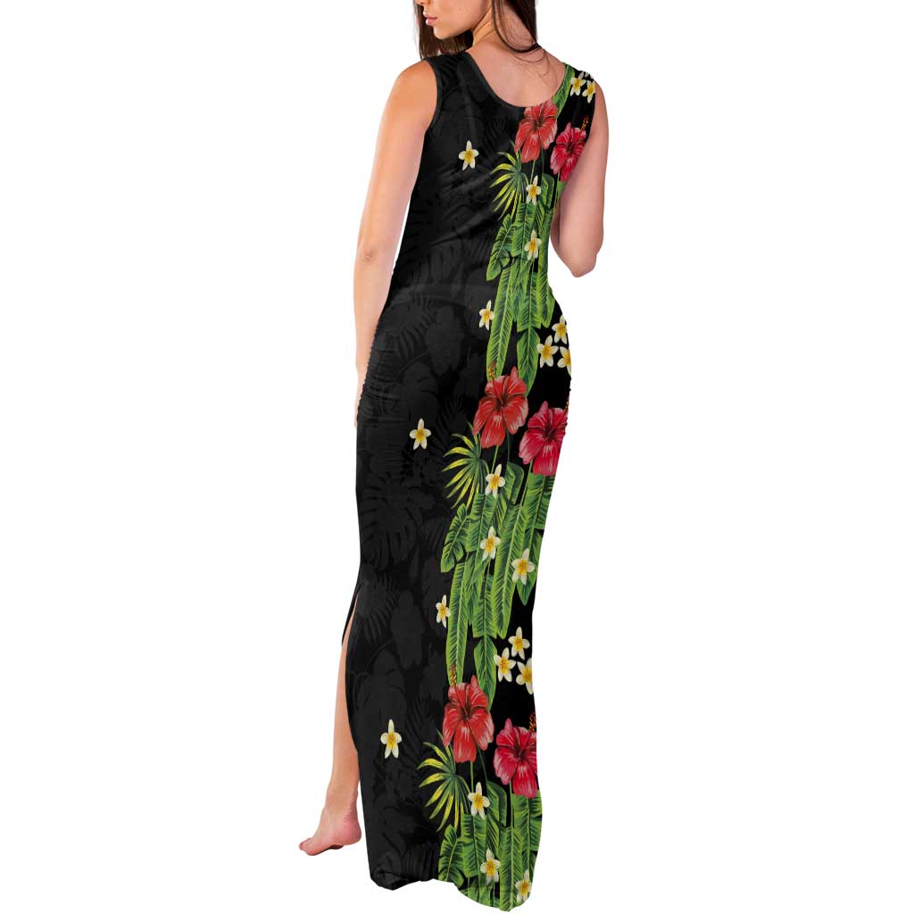 Hawaiian Hibiscus Plumeria Tank Maxi Dress Tropical Leaves LT01 - Polynesian Pride