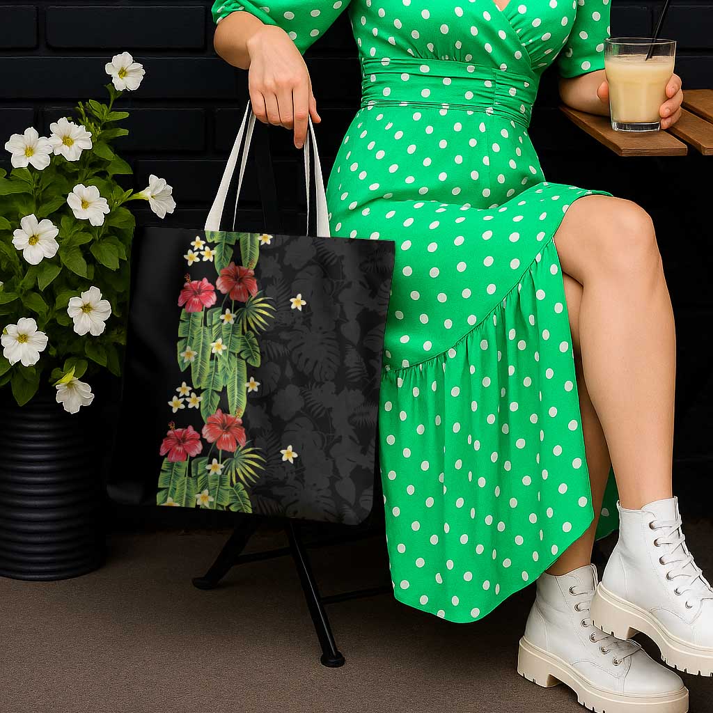 Hawaiian Hibiscus Plumeria Tote Bag Tropical Leaves
