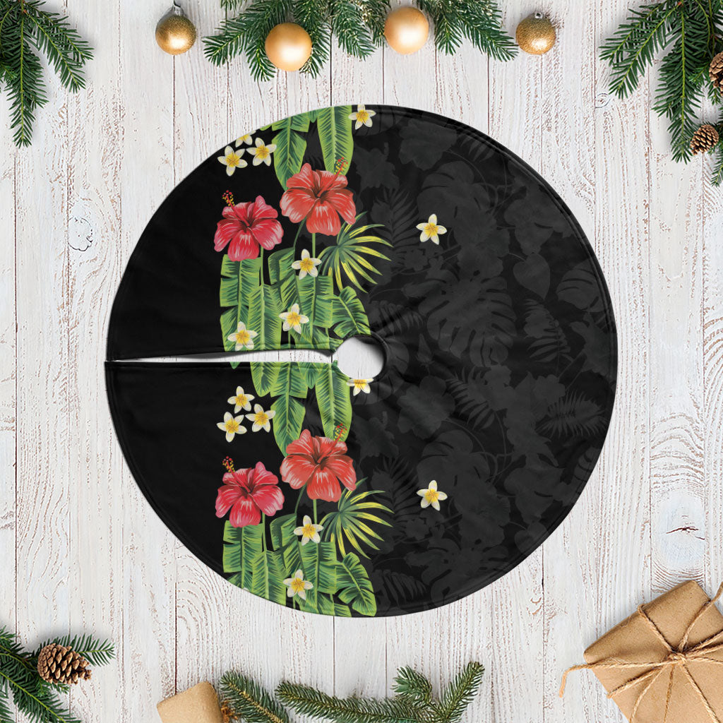Hawaiian Hibiscus Plumeria Tree Skirt Tropical Leaves LT01 Casual Black - Polynesian Pride