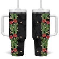 Hawaiian Hibiscus Plumeria Tumbler With Handle Tropical Leaves