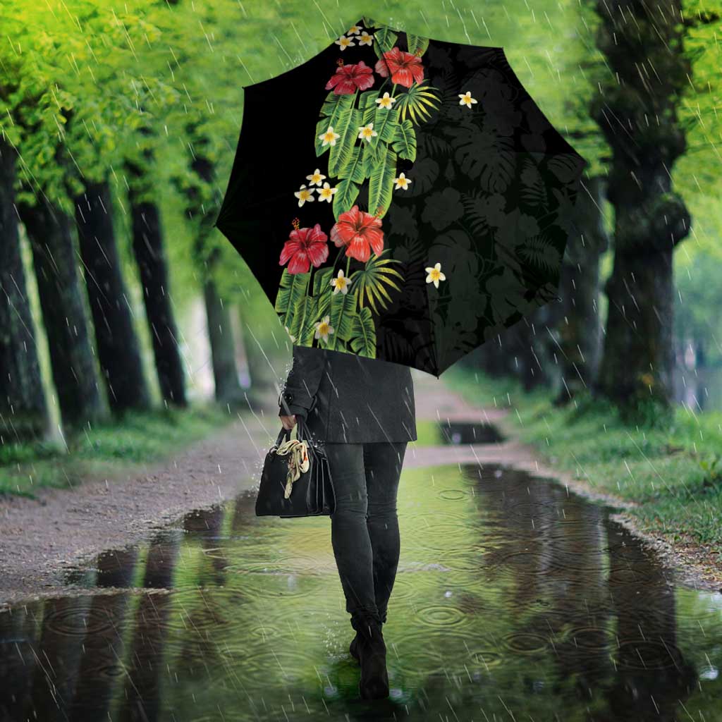 Hawaiian Hibiscus Plumeria Umbrella Tropical Leaves