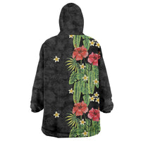 Hawaiian Hibiscus Plumeria Wearable Blanket Hoodie Tropical Leaves