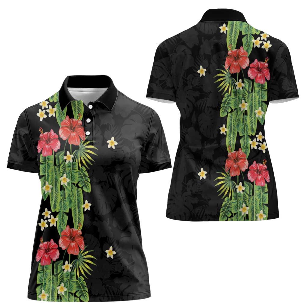 Hawaiian Hibiscus Plumeria Women Polo Shirt Tropical Leaves LT01 - Polynesian Pride