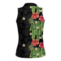 Hawaiian Hibiscus Plumeria Women Sleeveless Polo Shirt Tropical Leaves LT01 - Polynesian Pride