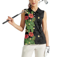 Hawaiian Hibiscus Plumeria Women Sleeveless Polo Shirt Tropical Leaves LT01 - Polynesian Pride