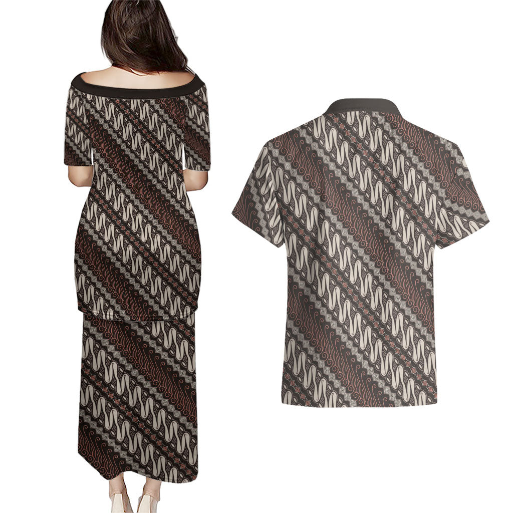 Yogyakarta Parang Batik Motifs Couples Matching Puletasi and Hawaiian Shirt Indonesian Traditional Pattern LT01 - Polynesian Pride