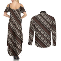 Yogyakarta Parang Batik Motifs Couples Matching Summer Maxi Dress and Long Sleeve Button Shirt Indonesian Traditional Pattern LT01 - Polynesian Pride