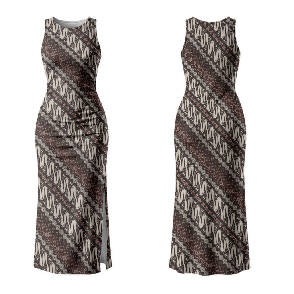 Yogyakarta Parang Batik Motifs Couples Matching Tank Maxi Dress and Hawaiian Shirt Indonesian Traditional Pattern LT01 - Polynesian Pride