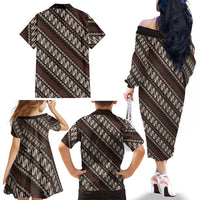 Yogyakarta Parang Batik Motifs Family Matching Off The Shoulder Long Sleeve Dress and Hawaiian Shirt Indonesian Traditional Pattern LT01 - Polynesian Pride
