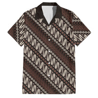 Yogyakarta Parang Batik Motifs Family Matching Off The Shoulder Long Sleeve Dress and Hawaiian Shirt Indonesian Traditional Pattern LT01 Dad's Shirt - Short Sleeve Brown - Polynesian Pride