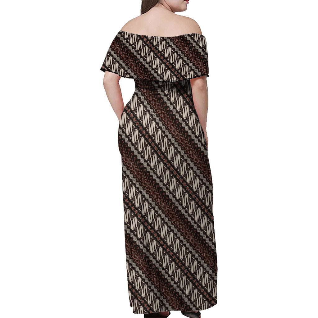 Yogyakarta Parang Batik Motifs Family Matching Off Shoulder Maxi Dress and Hawaiian Shirt Indonesian Traditional Pattern LT01 - Polynesian Pride