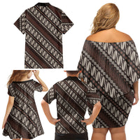 Yogyakarta Parang Batik Motifs Family Matching Off Shoulder Short Dress and Hawaiian Shirt Indonesian Traditional Pattern LT01 - Polynesian Pride