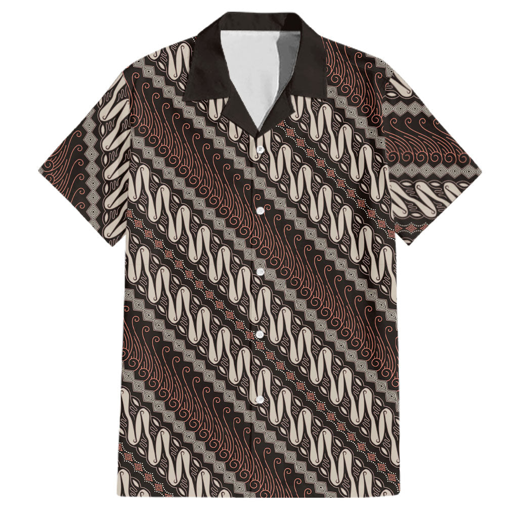 Yogyakarta Parang Batik Motifs Family Matching Off Shoulder Short Dress and Hawaiian Shirt Indonesian Traditional Pattern LT01 Dad's Shirt - Short Sleeve Brown - Polynesian Pride