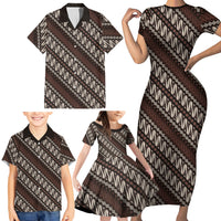 Yogyakarta Parang Batik Motifs Family Matching Short Sleeve Bodycon Dress and Hawaiian Shirt Indonesian Traditional Pattern LT01 - Polynesian Pride