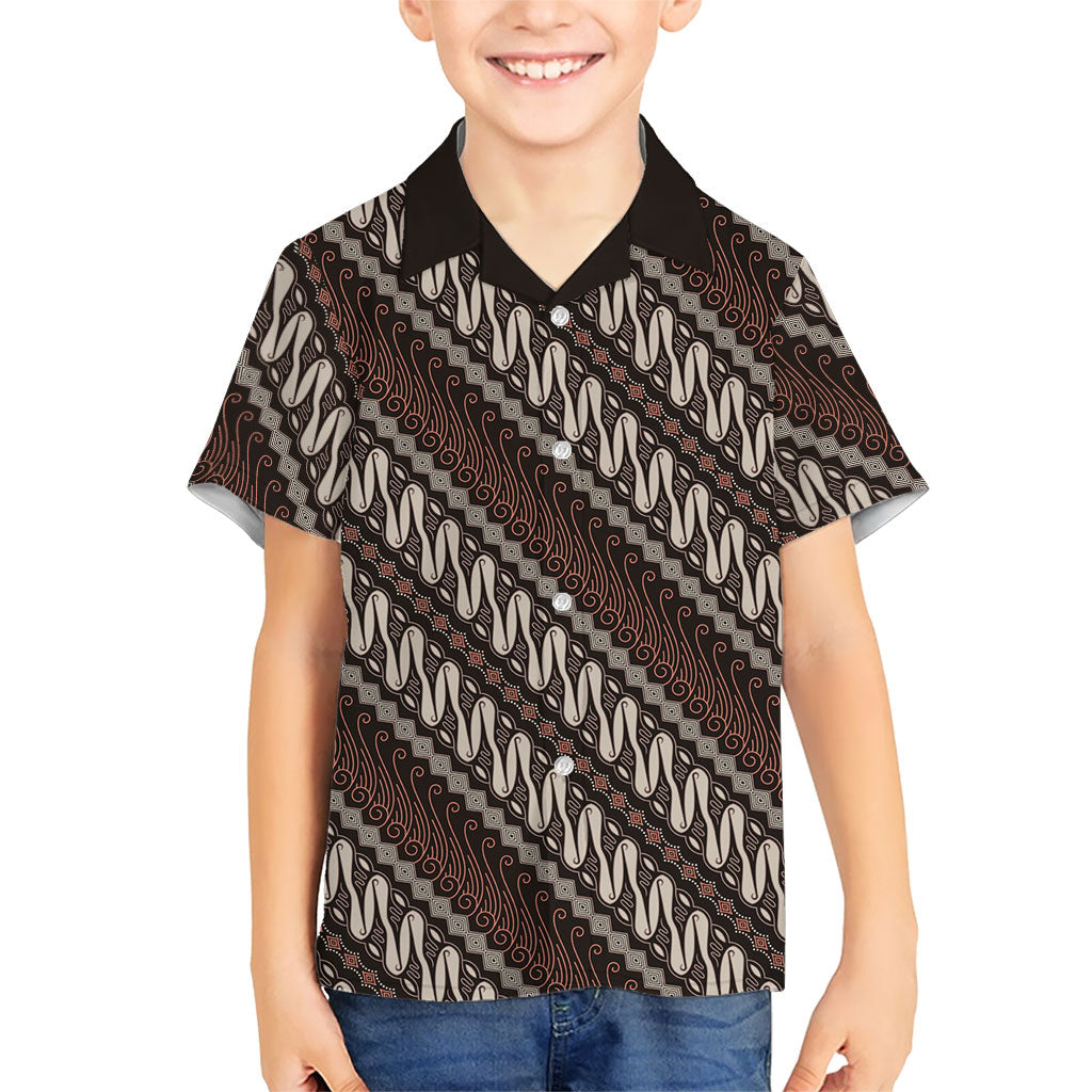 Yogyakarta Parang Batik Motifs Family Matching Summer Maxi Dress and Hawaiian Shirt Indonesian Traditional Pattern LT01 Son's Shirt Brown - Polynesian Pride