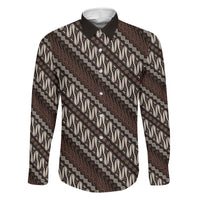 Yogyakarta Parang Batik Motifs Family Matching Tank Maxi Dress and Hawaiian Shirt Indonesian Traditional Pattern LT01 Dad's Shirt - Long Sleeve Brown - Polynesian Pride