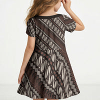 Yogyakarta Parang Batik Motifs Kid Short Sleeve Dress Indonesian Traditional Pattern LT01 - Polynesian Pride