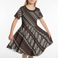 Yogyakarta Parang Batik Motifs Kid Short Sleeve Dress Indonesian Traditional Pattern LT01 - Polynesian Pride
