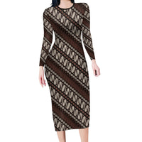 Yogyakarta Parang Batik Motifs Long Sleeve Bodycon Dress Indonesian Traditional Pattern