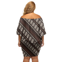 Yogyakarta Parang Batik Motifs Off Shoulder Short Dress Indonesian Traditional Pattern