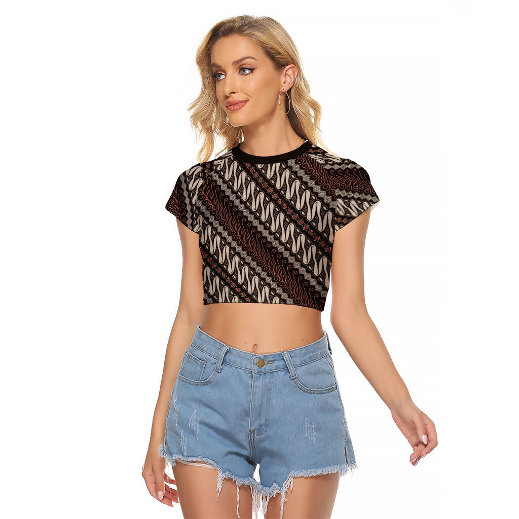 Yogyakarta Parang Batik Motifs Raglan Cropped T Shirt Indonesian Traditional Pattern