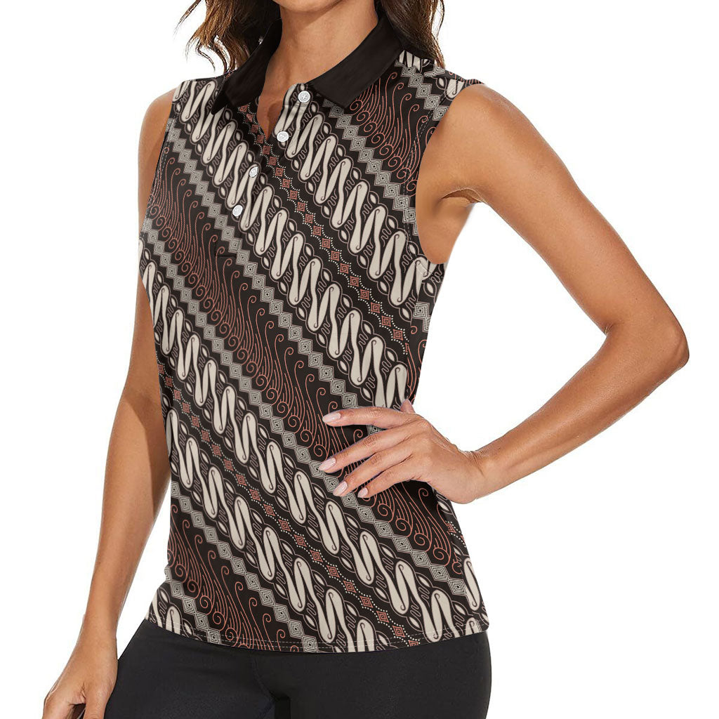 Yogyakarta Parang Batik Motifs Women Sleeveless Polo Shirt Indonesian Traditional Pattern LT01 - Polynesian Pride