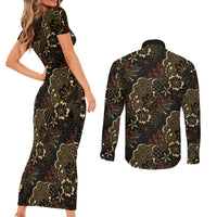Batik Sekar Jagad Couples Matching Short Sleeve Bodycon Dress and Long Sleeve Button Shirt Indonesian Traditional Pattern