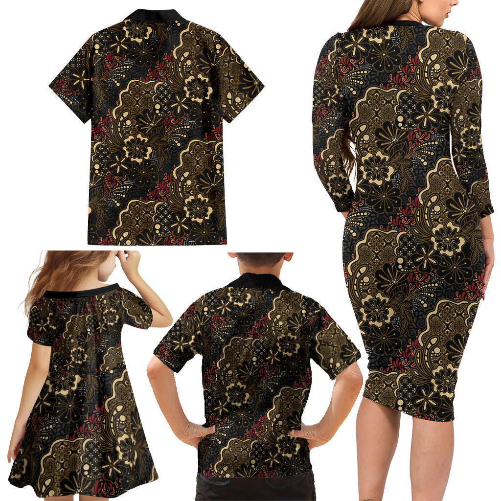 Batik Sekar Jagad Family Matching Long Sleeve Bodycon Dress and Hawaiian Shirt Indonesian Traditional Pattern LT01 - Polynesian Pride