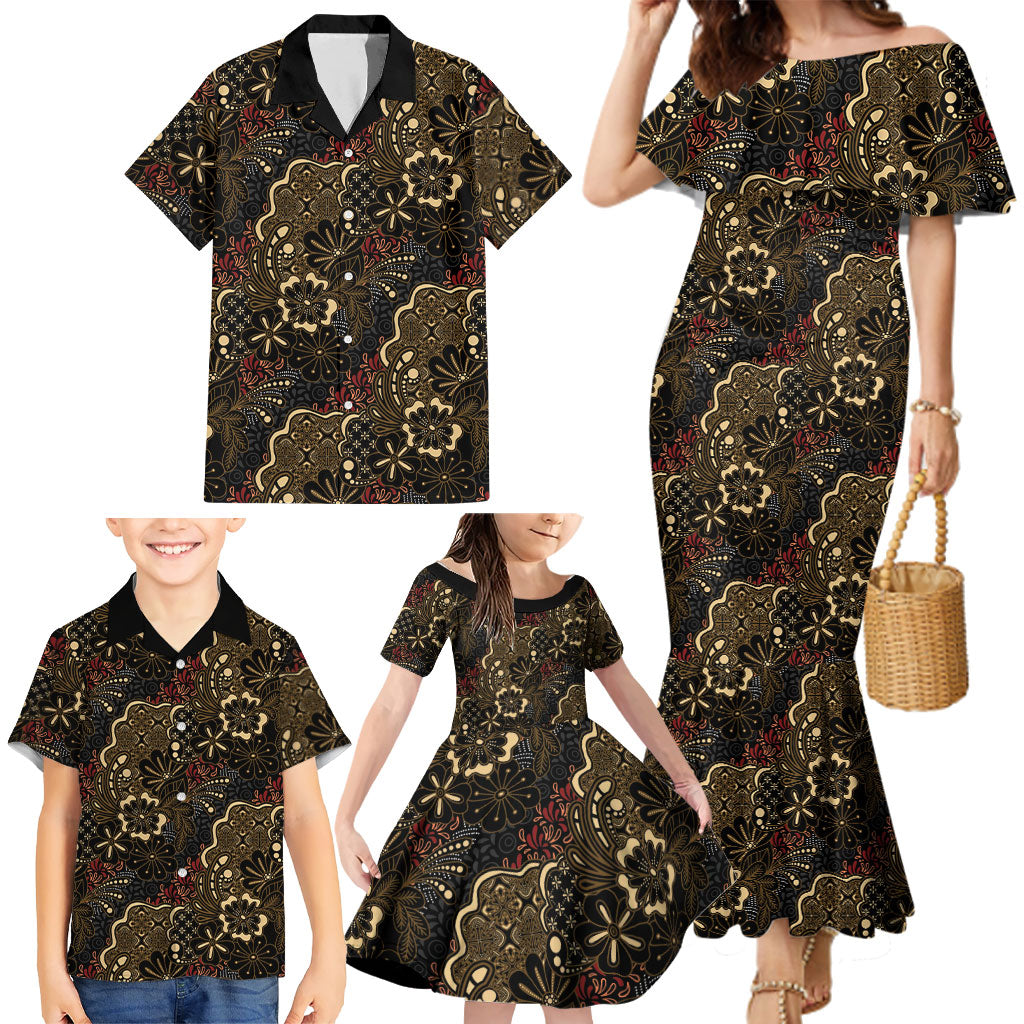 Batik Sekar Jagad Family Matching Mermaid Dress and Hawaiian Shirt Indonesian Traditional Pattern