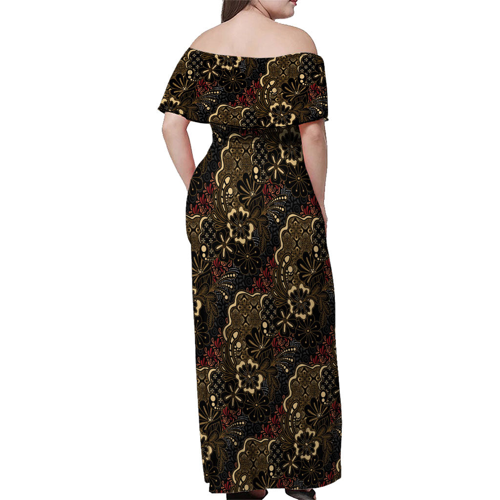 Batik Sekar Jagad Family Matching Off Shoulder Maxi Dress and Hawaiian Shirt Indonesian Traditional Pattern LT01 - Polynesian Pride