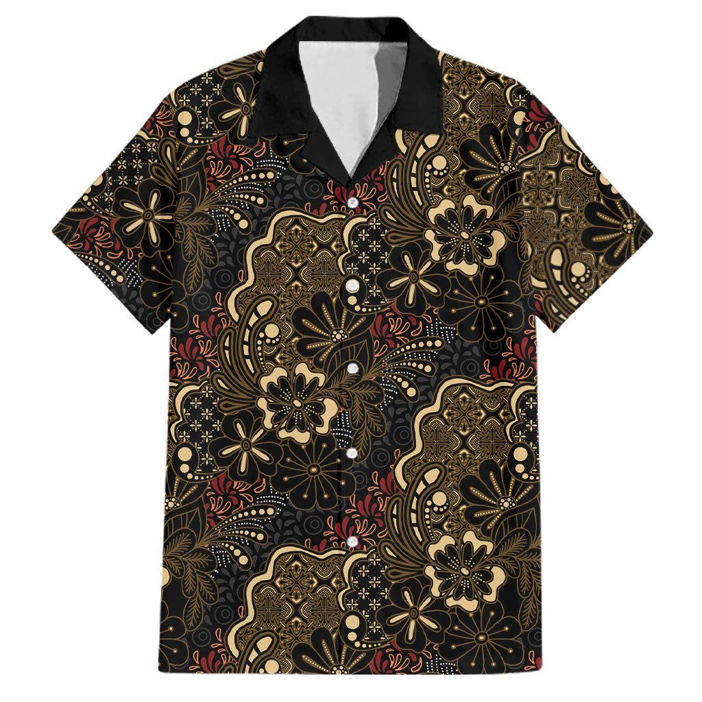 Batik Sekar Jagad Family Matching Off Shoulder Short Dress and Hawaiian Shirt Indonesian Traditional Pattern LT01 Dad's Shirt - Short Sleeve Black - Polynesian Pride