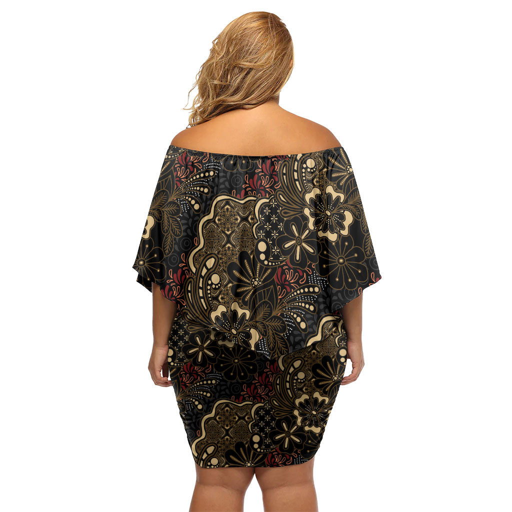 Batik Sekar Jagad Family Matching Off Shoulder Short Dress and Hawaiian Shirt Indonesian Traditional Pattern LT01 - Polynesian Pride