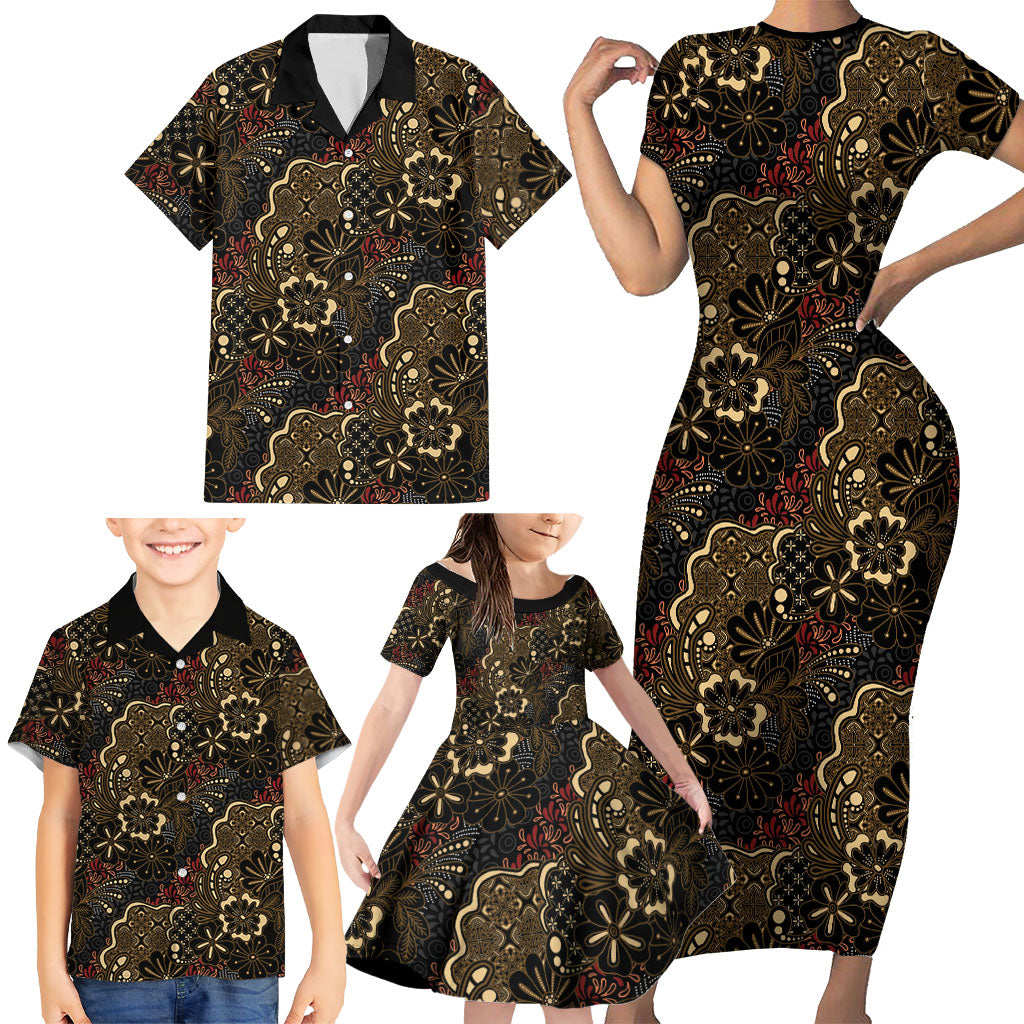 Batik Sekar Jagad Family Matching Short Sleeve Bodycon Dress and Hawaiian Shirt Indonesian Traditional Pattern LT01 - Polynesian Pride