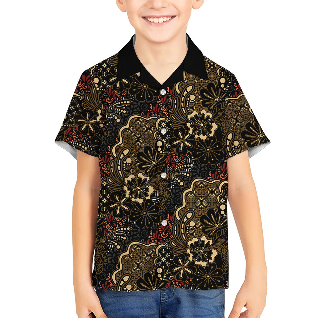 Batik Sekar Jagad Family Matching Short Sleeve Bodycon Dress and Hawaiian Shirt Indonesian Traditional Pattern LT01 Son's Shirt Black - Polynesian Pride