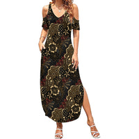 Batik Sekar Jagad Family Matching Summer Maxi Dress and Hawaiian Shirt Indonesian Traditional Pattern LT01 Mom's Dress Black - Polynesian Pride