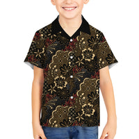 Batik Sekar Jagad Family Matching Tank Maxi Dress and Hawaiian Shirt Indonesian Traditional Pattern LT01 Son's Shirt Black - Polynesian Pride
