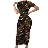 Batik Sekar Jagad Short Sleeve Bodycon Dress Indonesian Traditional Pattern
