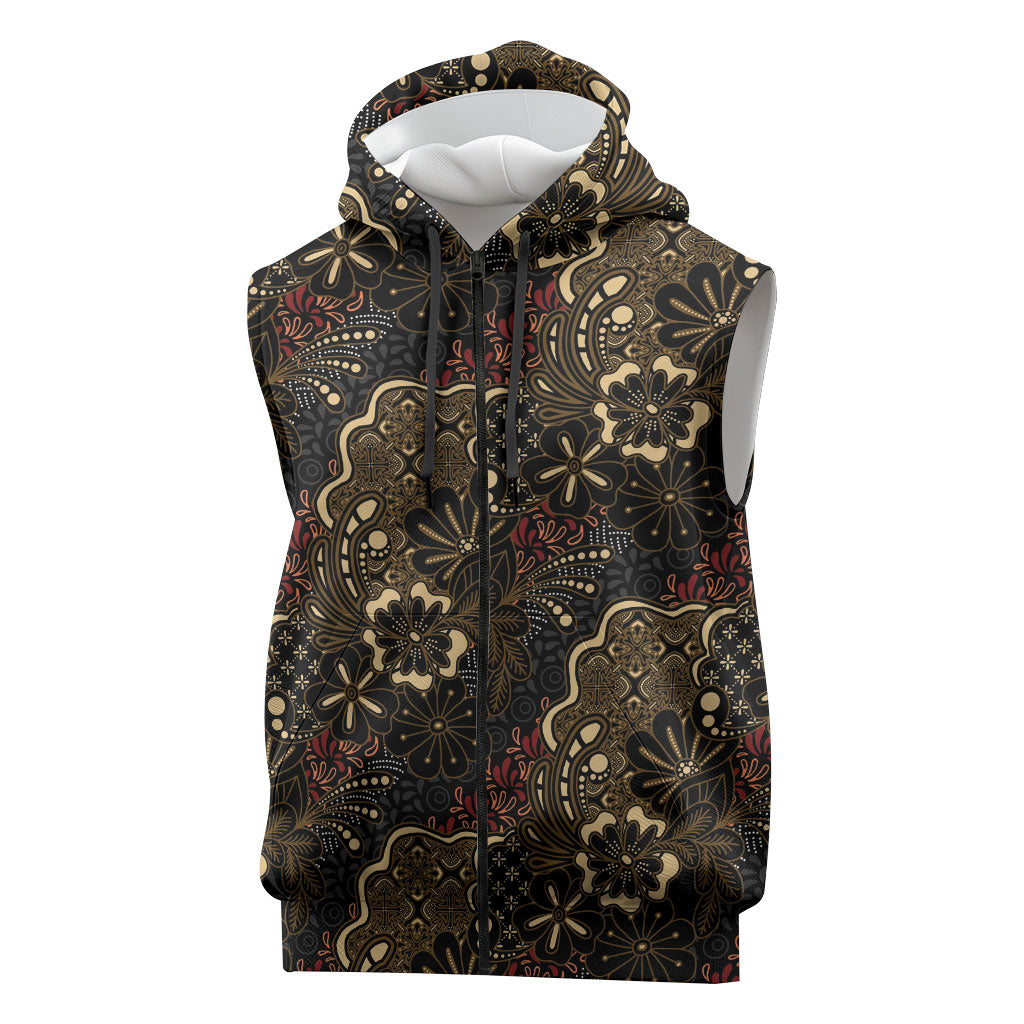 Batik Sekar Jagad Sleeveless Zip Hoodie Indonesian Traditional Pattern