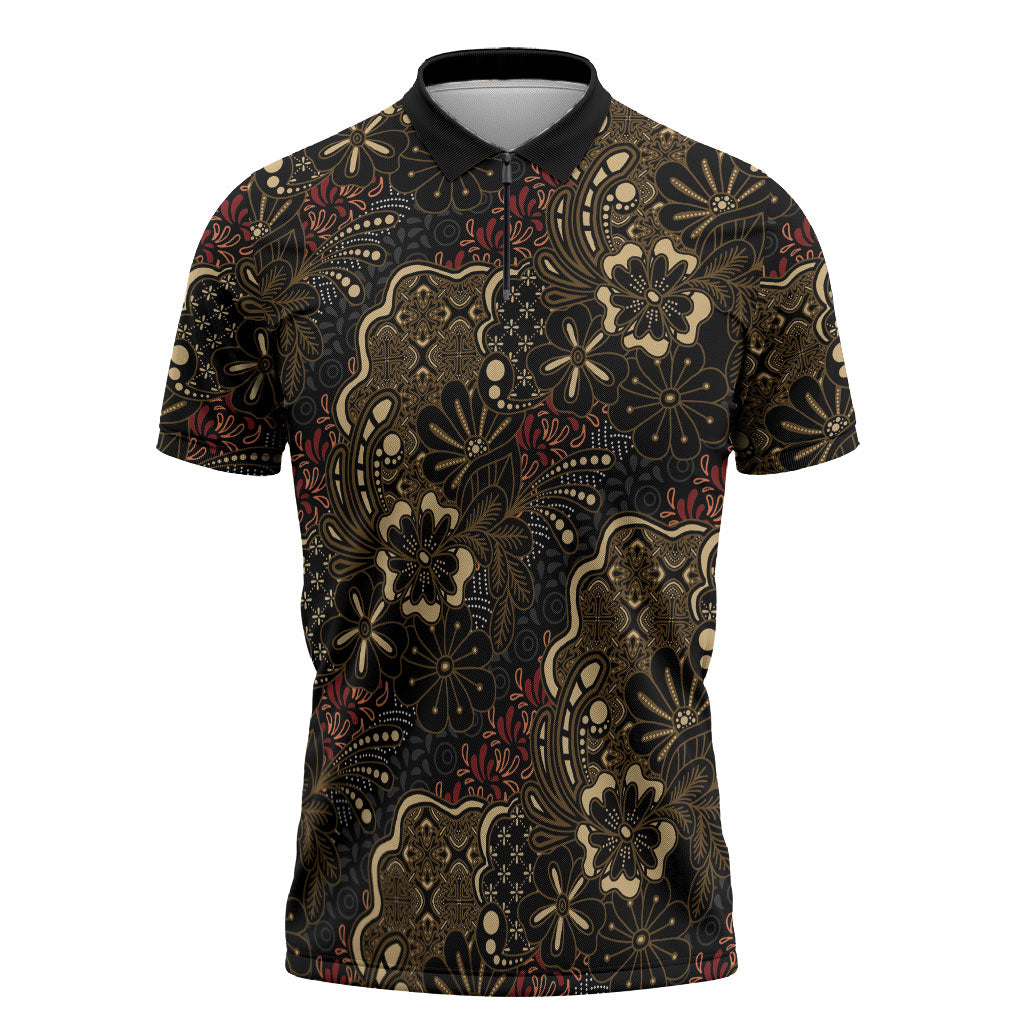 Batik Sekar Jagad Zipper Polo Shirt Indonesian Traditional Pattern