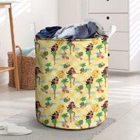 Hawaii Hula Girl Tropical Laundry Basket Yellow Palaka