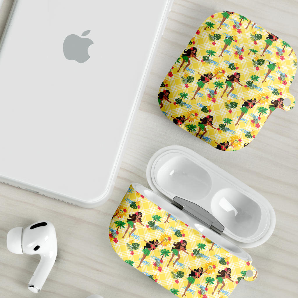 Hawaii Hula Girl Tropical AirPods Case Yellow Palaka