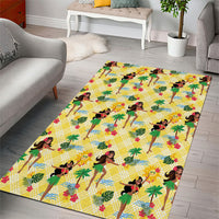 Hawaii Hula Girl Tropical Area Rug Yellow Palaka