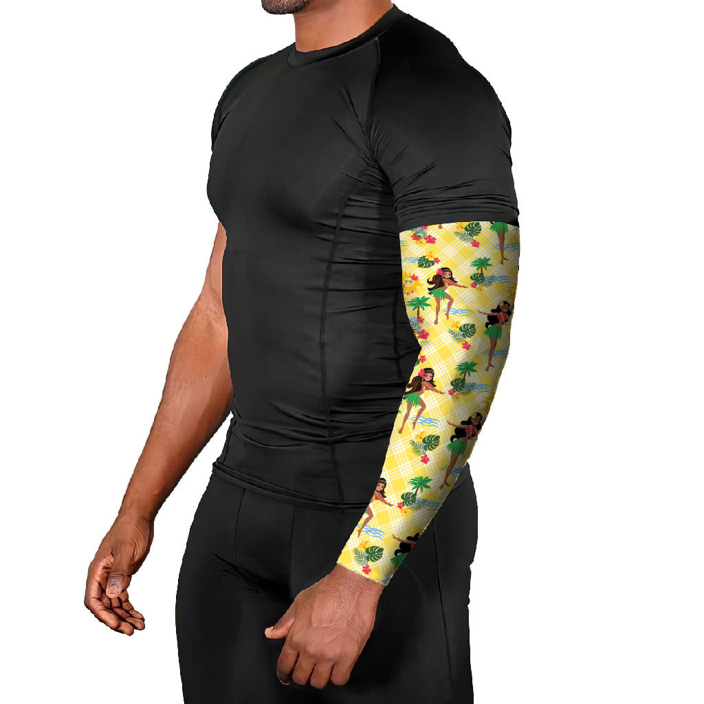 Hawaii Hula Girl Tropical Arm Sleeves Yellow Palaka