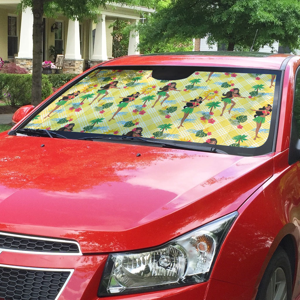 Hawaii Hula Girl Tropical Auto Sun Shade Yellow Palaka