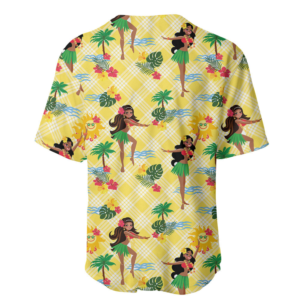 Hawaii Hula Girl Tropical Baseball Jersey Yellow Palaka